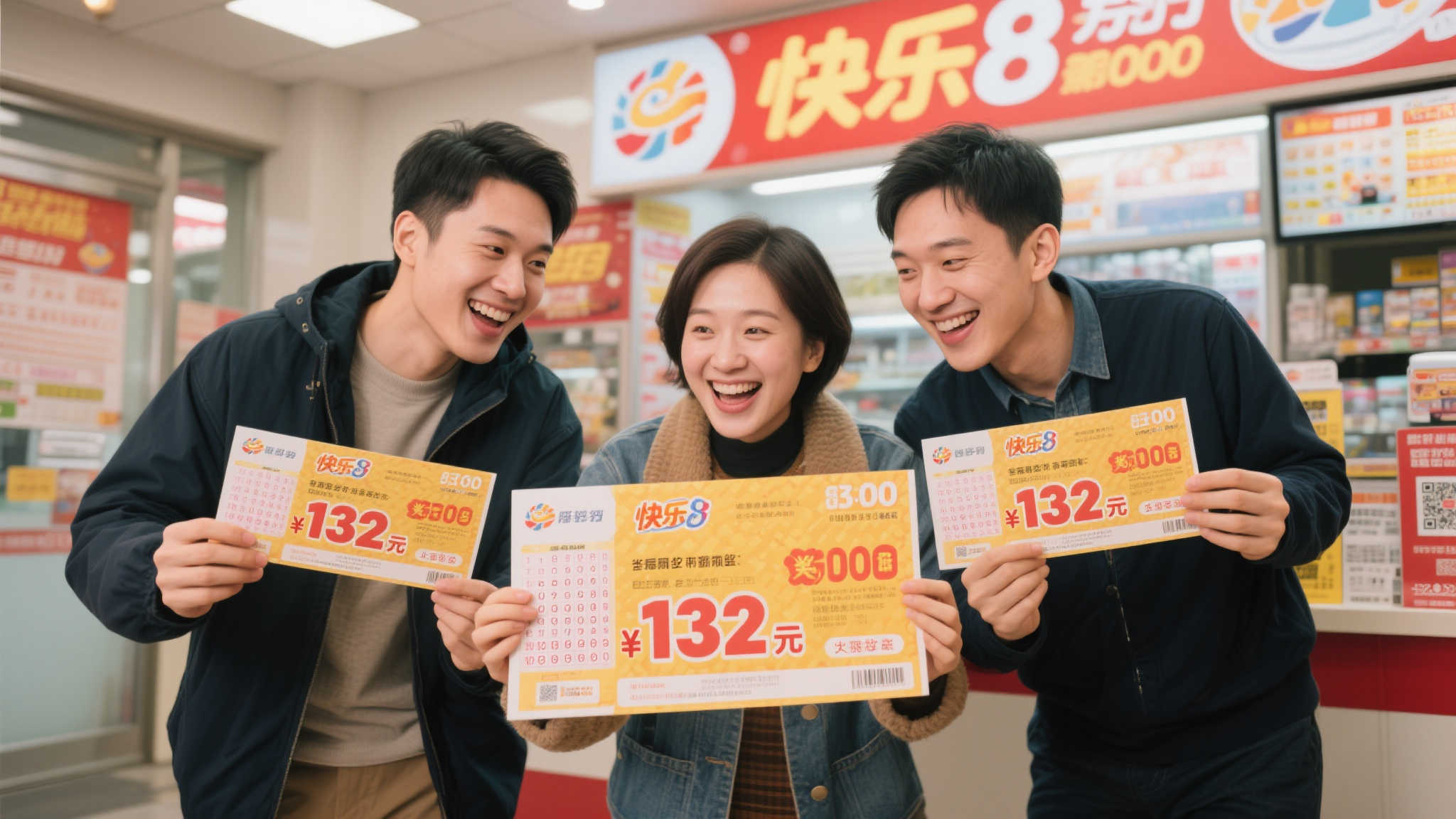 3人联手选号，快乐8玩法中得132万，三张彩票全中！